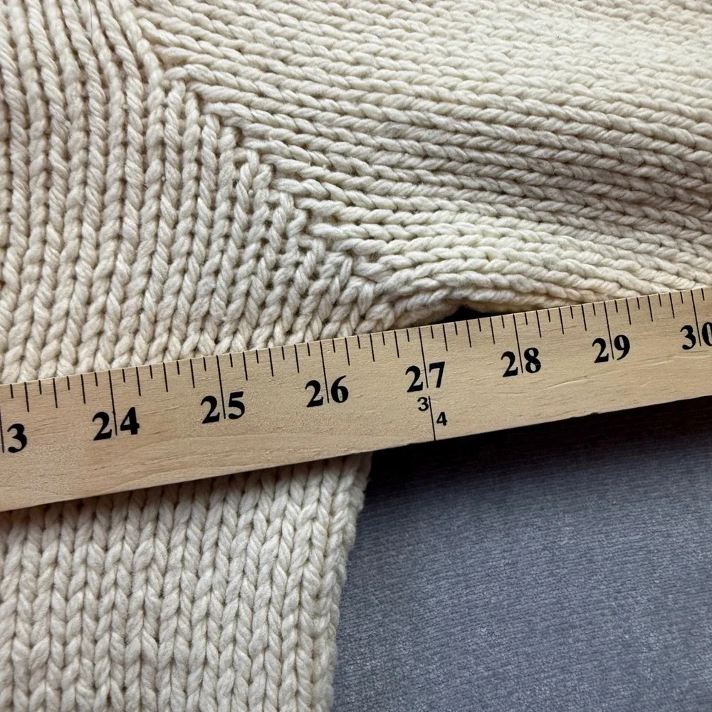 Polo Ralph Lauren Hand Knit Wool Sweater XL Cream V-Neck Chunky Italian Yarn
